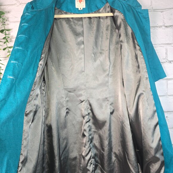 TULLE ANTHROPOLOGIE JACKET TEAL BLUE LINED SHORT SLEEVE WOMENS LARGE - Picture 8 of 9